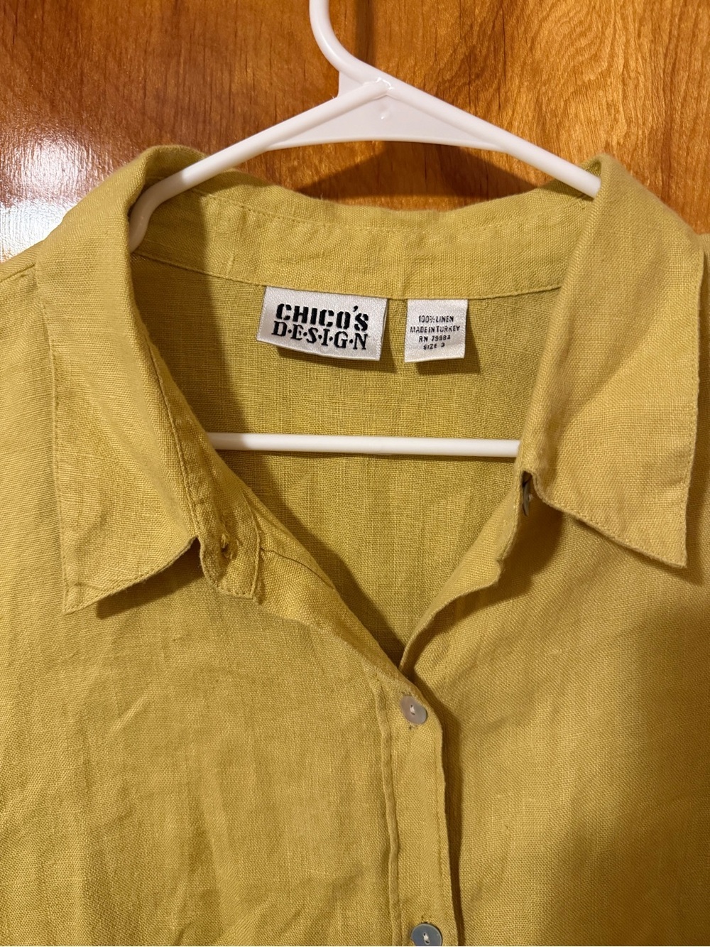Chico's Linen Button-Up Blouse in Mustard Yellow